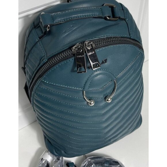 Replay Teal Faux Leather Backpack NEW Medium Quilted Rucksack - Picture 2 of 9
